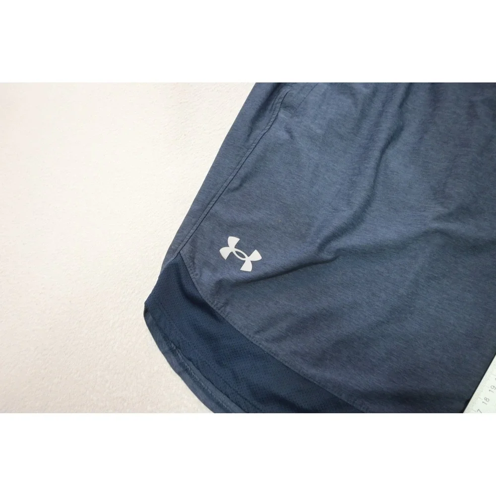 Under Armour Athletic Gym Shorts Men Large Navy Blue Mesh Trim Loose Excellent